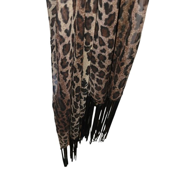 Leopard Print Fringe Sheer Scarf Lightweight Stylish Accessory For Women Animal - Picture 2 of 3